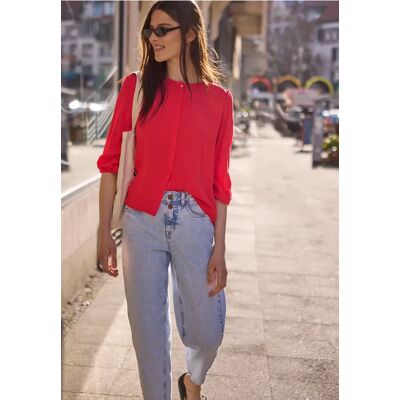 Street One Studio 3/4-Arm Bluse mit Rundhals und Knöpfen - Rot - Damen Street One Studio 3/4-Arm Bluse mit Rundhals und Knöpfen - Rot - Damen