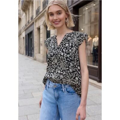 Street One Studio Blusentop aus Chiffon mit Split Neck - Schwarz - Damen Street One Studio Blusentop aus Chiffon mit Split Neck - Schwarz - Damen
