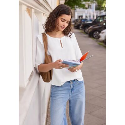 Street One Studio Kurzarm Bluse mit Volant-Details - Weiß - Damen Street One Studio Kurzarm Bluse mit Volant-Details - Weiß - Damen