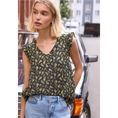 Street One Studio Blusentop mit V-Neck und Print - Blau Multicolour Gelb - Damen Street One Studio Blusentop mit V-Neck und Print - Blau Multicolour Gelb - Damen