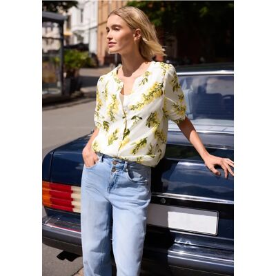 Street One Studio Kurzarm Bluse mit Split Neck und Print - Gelb Multicolour Weiß - Damen Street One Studio Kurzarm Bluse mit Split Neck und Print - Gelb Multicolour Weiß - Damen