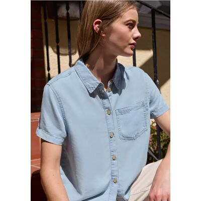 Street One Studio Kurzarm Hemdbluse aus Lyocell - Blau - Damen Street One Studio Kurzarm Hemdbluse aus Lyocell - Blau - Damen