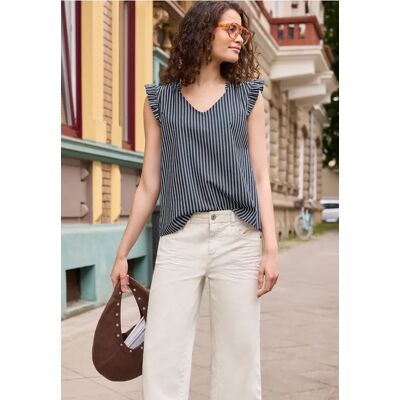 Street One Studio Blusentop mit V-Neck und Streifen - Blau - Damen Street One Studio Blusentop mit V-Neck und Streifen - Blau - Damen