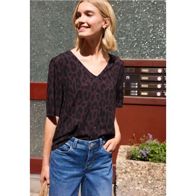 Street One Studio Kurzarm Bluse mit V-Neck und Leo-Print - Lila - Damen Street One Studio Kurzarm Bluse mit V-Neck und Leo-Print - Lila - Damen