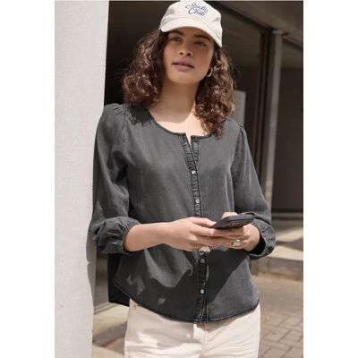 Street One Studio 3/4-Arm Jeansbluse mit Rundhals - Grau - Damen Street One Studio 3/4-Arm Jeansbluse mit Rundhals - Grau - Damen
