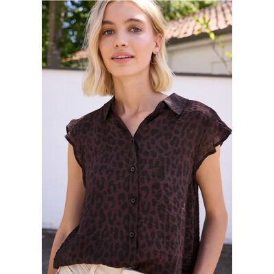Street One Studio Bluse mit Volantärmeln und Leo-Print - Lila - Damen Street One Studio Bluse mit Volantärmeln und Leo-Print - Lila - Damen