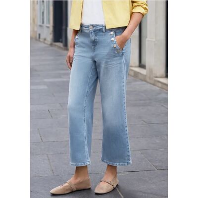 Street One Studio 7/8 Cropped Wide Leg Jeans mit Knopfdetail - Blau - Damen Street One Studio 7/8 Cropped Wide Leg Jeans mit Knopfdetail - Blau - Damen