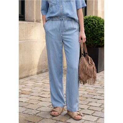 Street One Studio Straight Leg Hose mit Paperbagbund - Blau - Damen Street One Studio Straight Leg Hose mit Paperbagbund - Blau - Damen