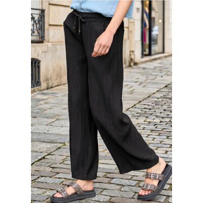 Street One Studio Straight Leg Hose mit Crinkle Struktur - Schwarz - Damen Street One Studio Straight Leg Hose mit Crinkle Struktur - Schwarz - Damen
