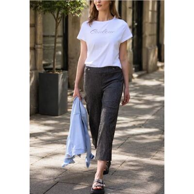 Street One Studio Gestreifte 7/8 Wide Leg Hose - Schwarz - Damen Street One Studio Gestreifte 7/8 Wide Leg Hose - Schwarz - Damen