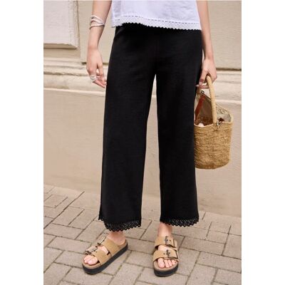 Street One Studio Wide Leg Hose mit Crochet-Detail - Schwarz - Damen Street One Studio Wide Leg Hose mit Crochet-Detail - Schwarz - Damen