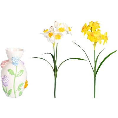 viva domo 3D-Blumen-Vase mit Narzissen-Kunstblumenstrauß viva domo 3D-Blumen-Vase mit Narzissen-Kunstblumenstrauß