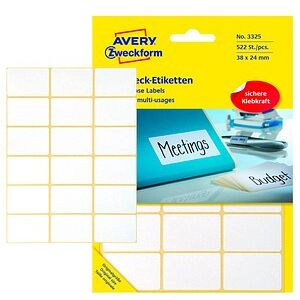 AVERY Zweckform Etiketten 3325 weiß 38,0 x 24,0 mm, 522 Etiketten AVERY Zweckform Etiketten 3325 weiß 38,0 x 24,0 mm, 522 Etiketten