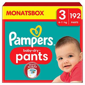 Pampers® Windeln baby-dry™ Monatsbox Größe Gr.3 (6-11 kg) für Babys und Kleinkinder (4-18 Monate), 192 St. weiß