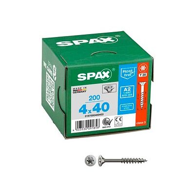 SPAX® Universalschrauben T20 Senkkopf Edelstahl A2 0197000400403 4 mm x 40 mm, 200 St. SPAX® Universalschrauben T20 Senkkopf Edelstahl A2 0197000400403 4 mm x 40 mm, 200 St.