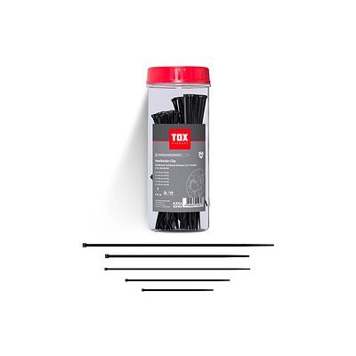 TOX Kabelbinder-Set Clip schwarz 100,0, 160,0, 200,0, 250,0 mm x 2,5, 3,6, 4,8 mm, 500 St. TOX Kabelbinder-Set Clip schwarz 100,0, 160,0, 200,0, 250,0 mm x 2,5, 3,6, 4,8 mm, 500 St.
