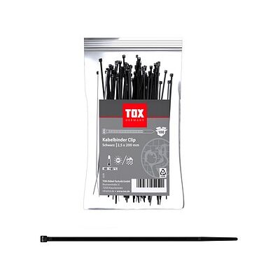 TOX Kabelbinder Clip schwarz 200,0 mm x 2,5 mm, 100 St. TOX Kabelbinder Clip schwarz 200,0 mm x 2,5 mm, 100 St.