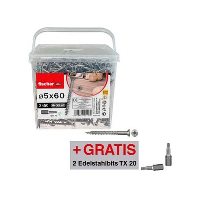 AKTION: fischer Terrassenschrauben 576395 5 mm x 60 mm, 450 St. + GRATIS 2 x Edelstahlbit TX 20 AKTION: fischer Terrassenschrauben 576395 5 mm x 60 mm, 450 St. + GRATIS 2 x Edelstahlbit TX 20