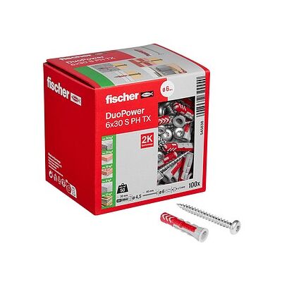 fischer DuoPower 6x30 S PH TX 545838 Dübel mit Schrauben Ø 6 mm x 30 mm, 100 St. fischer DuoPower 6x30 S PH TX 545838 Dübel mit Schrauben Ø 6 mm x 30 mm, 100 St.