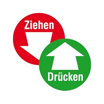 SafetyMarking® Hinweisaufkleber "Drücken/Ziehen mit Pfeil " rund 10,0 cm, 1 St. SafetyMarking® Hinweisaufkleber "Drücken/Ziehen mit Pfeil " rund 10,0 cm, 1 St.