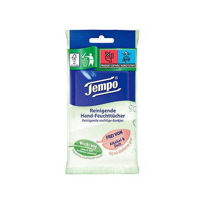 Tempo Handreinigungstücher Reinigend 1-lagig weiß, 10 Tücher Tempo Handreinigungstücher Reinigend 1-lagig weiß, 10 Tücher