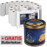 AKTION: TORK Küchenrollen Premium 3-lagig, 10x 4 Rollen + GRATIS Dänische Cookies Kekse 500,0 g weiß