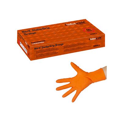 Industrade® unisex Einmalhandschuhe Nitril® StellarGrip Orange orange Größe S, 50 St. Industrade® unisex Einmalhandschuhe Nitril® StellarGrip Orange orange Größe S, 50 St.