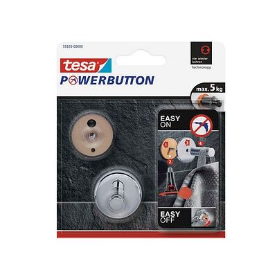 tesa Handtuchhaken Powerbutton Universal Small chrom, 1 St. tesa Handtuchhaken Powerbutton Universal Small chrom, 1 St.