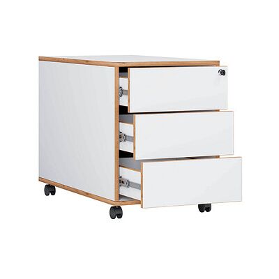 VCM Rollcontainer - 3-Schubladen Bürocontainer - Weiß & Eiche VCM Rollcontainer - 3-Schubladen Bürocontainer - Weiß & Eiche