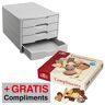 AKTION: office discount Schubladenbox  lichtgrau, DIN C4 mit 4 Schubladen + GRATIS Lambertz Compliments Gebäck 500,0 g