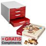 AKTION: office discount Schubladenbox  rot, DIN C4 mit 4 Schubladen + GRATIS Lambertz Compliments Gebäck 500,0 g