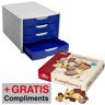 AKTION: office discount Schubladenbox  blau, DIN C4 mit 4 Schubladen + GRATIS Lambertz Compliments Gebäck 500,0 g