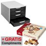 AKTION: office discount Schubladenbox  schwarz, DIN C4 mit 4 Schubladen + GRATIS Lambertz Compliments Gebäck 500,0 g