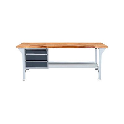 ADB Werkbank - 200 x 75 x 85 cm, 3 Schubladen, Buche Oberfläche, grau ADB Werkbank - 200 x 75 x 85 cm, 3 Schubladen, Buche Oberfläche, grau