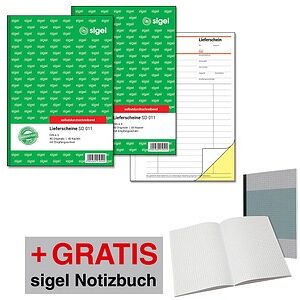 AKTION: SIGEL Lieferschein mit Empfangsschein Formularbücher, 2 St. + GRATIS 1 SIGEL Notizbuch SN200 A5, kariert, 200 Seiten AKTION: SIGEL Lieferschein mit Empfangsschein Formularbücher, 2 St. + GRATIS 1 SIGEL Notizbuch SN200 A5, kariert, 200 Seiten