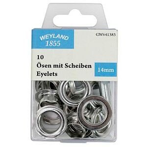 WEYLAND 1855 Ösen mit Scheiben 14,0 mm, 10 St. WEYLAND 1855 Ösen mit Scheiben 14,0 mm, 10 St.