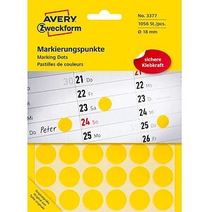 AVERY Zweckform Klebepunkte 3377 gelb Ø 18,0 mm, 1.056 St. AVERY Zweckform Klebepunkte 3377 gelb Ø 18,0 mm, 1.056 St.