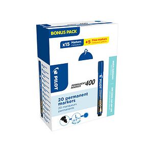 15 + 5 GRATIS: PILOT 400 Permanentmarker blau 1,0 - 4,0 mm, 15 St. + GRATIS 5 St. 15 + 5 GRATIS: PILOT 400 Permanentmarker blau 1,0 - 4,0 mm, 15 St. + GRATIS 5 St.