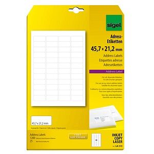 SIGEL Adressetiketten LA315 weiß 45,7 x 21,2 mm, 25 Blatt SIGEL Adressetiketten LA315 weiß 45,7 x 21,2 mm, 25 Blatt