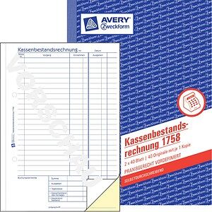 AVERY Zweckform Kassenbericht/Bestandsrechnung Formularbuch 1758, 1 St. AVERY Zweckform Kassenbericht/Bestandsrechnung Formularbuch 1758, 1 St.