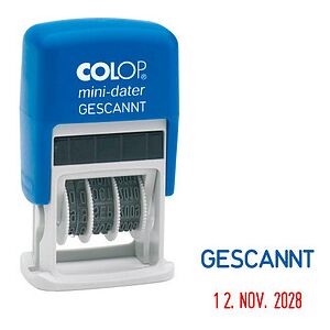 COLOP Datumstempel mit Text "Gescannt" Mini-Dater S 160/L selbstfärbend blau rot, 1 St. COLOP Datumstempel mit Text "Gescannt" Mini-Dater S 160/L selbstfärbend blau rot, 1 St.