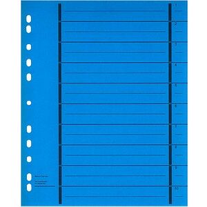 Wekre Trennblätter DIN A4 1-10 blau, 190 g/qm, 50 St. Wekre Trennblätter DIN A4 1-10 blau, 190 g/qm, 50 St.