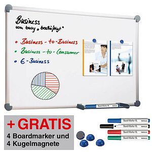AKTION: MAUL Whiteboard 2000 MAULpro 90,0 x 60,0 cm weiß emaillierter Stahl + GRATIS 4 Boardmarker farbsortiert und 4 Kugelmagnete blau AKTION: MAUL Whiteboard 2000 MAULpro 90,0 x 60,0 cm weiß emaillierter Stahl + GRATIS 4 Boardmarker farbsortiert und 4 Kugelmagnete blau