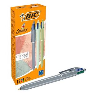 BIC 4-Farben-Kugelschreiber 4 Colours mineral tones grau, helltürkis, olivgrün, Schreibfarbe: blau, rot, grün, schwarz, 12 St. BIC 4-Farben-Kugelschreiber 4 Colours mineral tones grau, helltürkis, olivgrün, Schreibfarbe: blau, rot, grün, schwarz, 12 St.