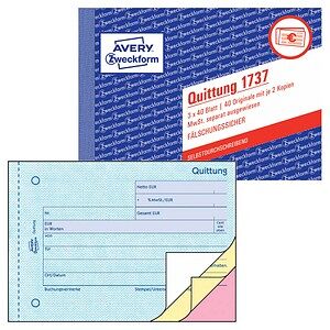 AVERY Zweckform Quittung, MwSt. separat ausgewiesen Formularbuch 1737, 1 St. AVERY Zweckform Quittung, MwSt. separat ausgewiesen Formularbuch 1737, 1 St.