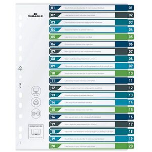 DURABLE Ordnerregister DIN A4 Überbreite 1-20 farbig 20-teilig, 1 Satz DURABLE Ordnerregister DIN A4 Überbreite 1-20 farbig 20-teilig, 1 Satz
