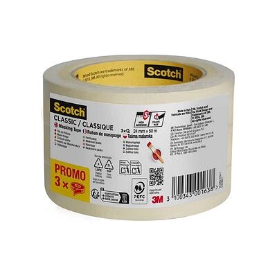 Scotch CLASSIC Kreppband beige 24,0 mm x 50,0 m 3 Rollen Scotch CLASSIC Kreppband beige 24,0 mm x 50,0 m 3 Rollen