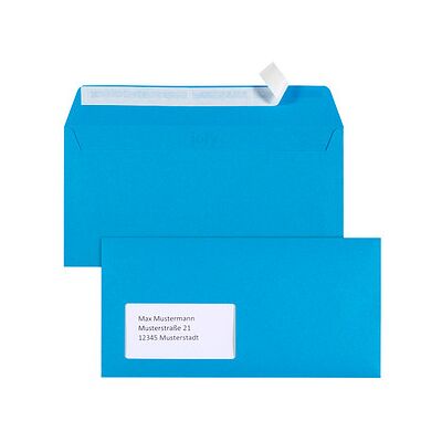 tecno Briefumschläge colors DIN lang+ mit Fenster intensivblau haftklebend 25 St. tecno Briefumschläge colors DIN lang+ mit Fenster intensivblau haftklebend 25 St.
