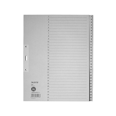 LEITZ Ordnerregister 1231 DIN A4 Vollformat, Überbreite 1-31 grau 31-teilig, 10 Satz LEITZ Ordnerregister 1231 DIN A4 Vollformat, Überbreite 1-31 grau 31-teilig, 10 Satz
