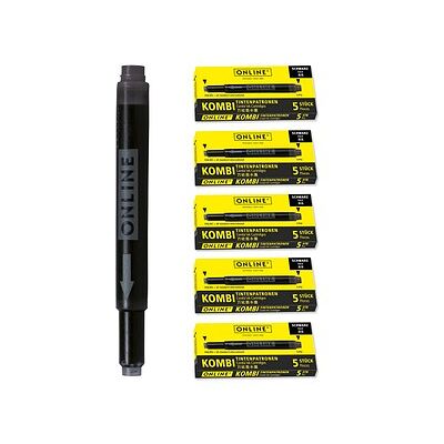 ONLINE® Tintenpatronen für Füller Kombi schwarz, 25 St. ONLINE® Tintenpatronen für Füller Kombi schwarz, 25 St.